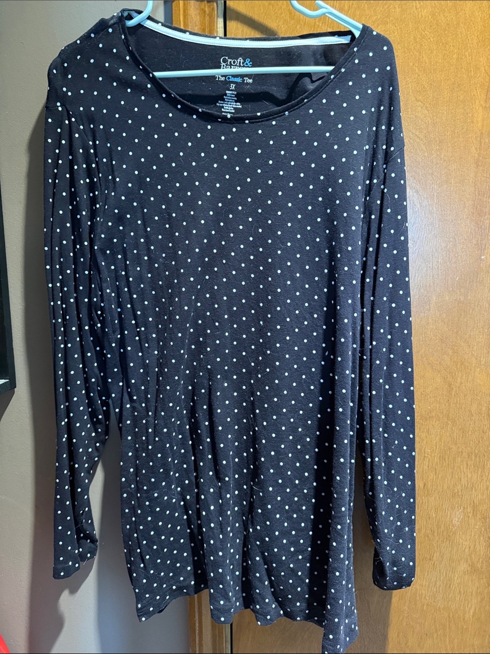 croft & barrow Black Long Sleeve Polka Dot Top